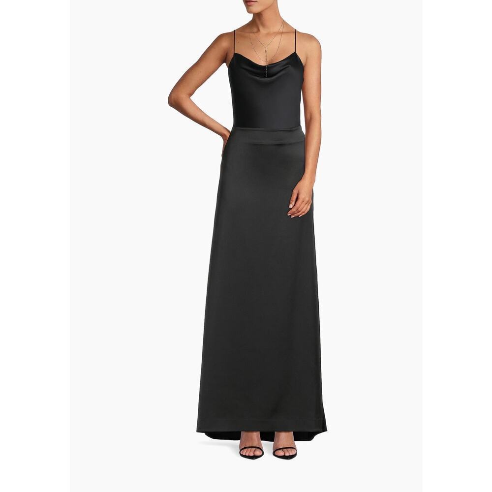 Emanuel Ungaro Quiet Luxury Satin Maxi Skirt Size 6 Black NWT